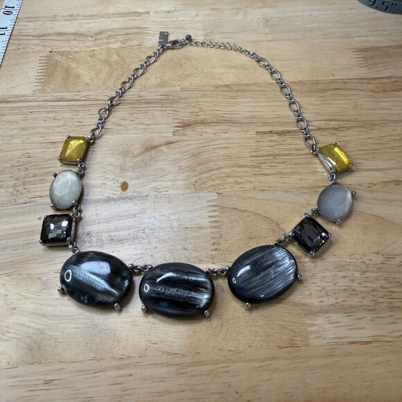 Multi-Stone Necklace With Oval Gray Shell Beads & Faceted Yellow/Smoky Quartz St - Picture 9 of 12